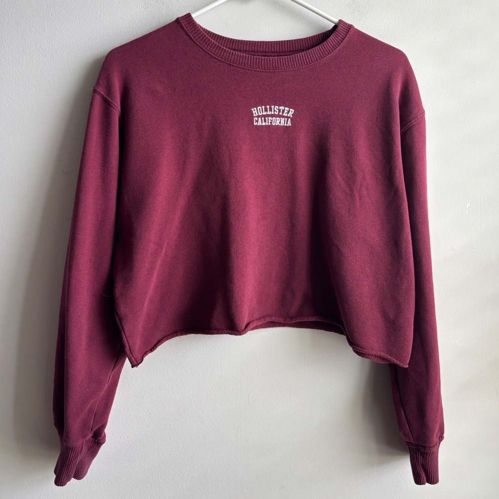 Hollister Burgundy Cropped Sweatshirt Women Size S
